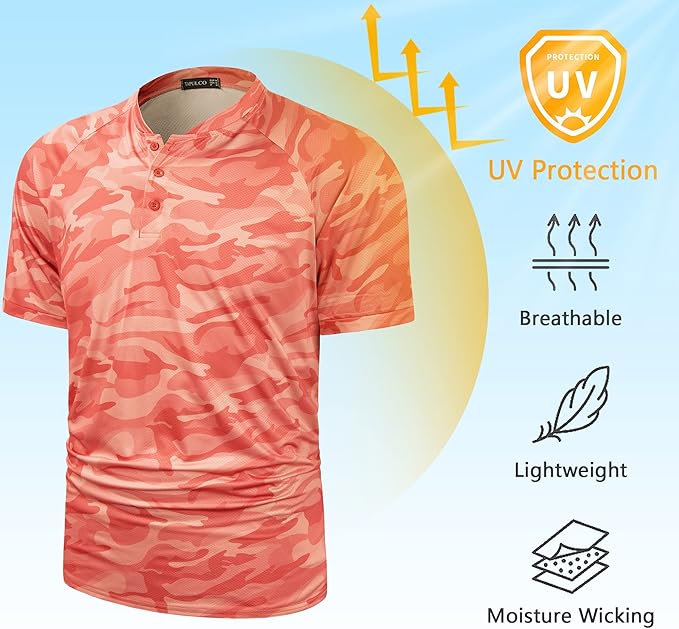 TAPULCO Mens Collarless Golf Shirts Short Sleeve Dry Fit Stretch Casual Breathable Lightweight Tshirts