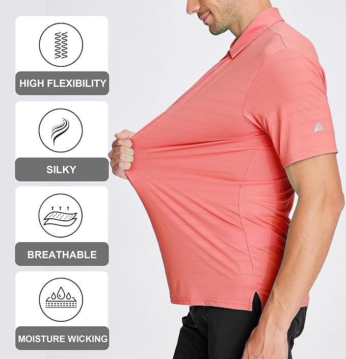 Esabel.C Jacquard Golf Shirts for Men Moisture Wicking Short Sleeve Performance Dry Fit Active Mens Polo Shirts