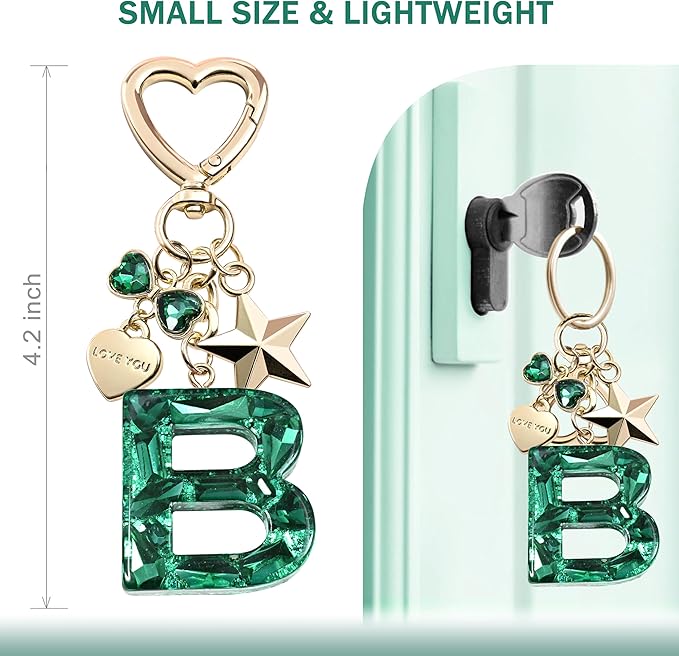 Cute Bling Keychain initial Letter Butterfly Star Pink Purple Gift for Women Girls Bag Cup Charms Accessories