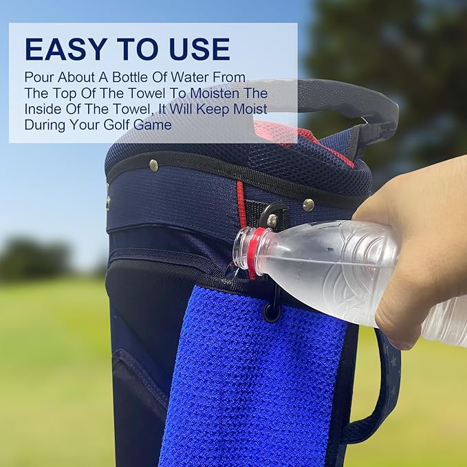 ToVii 2 in 1 Golf Towel, Wet and Dry Tri-fold Microfiber Towel for Cleaning Club and Ball with Clip and Waterproof Inner Barrier