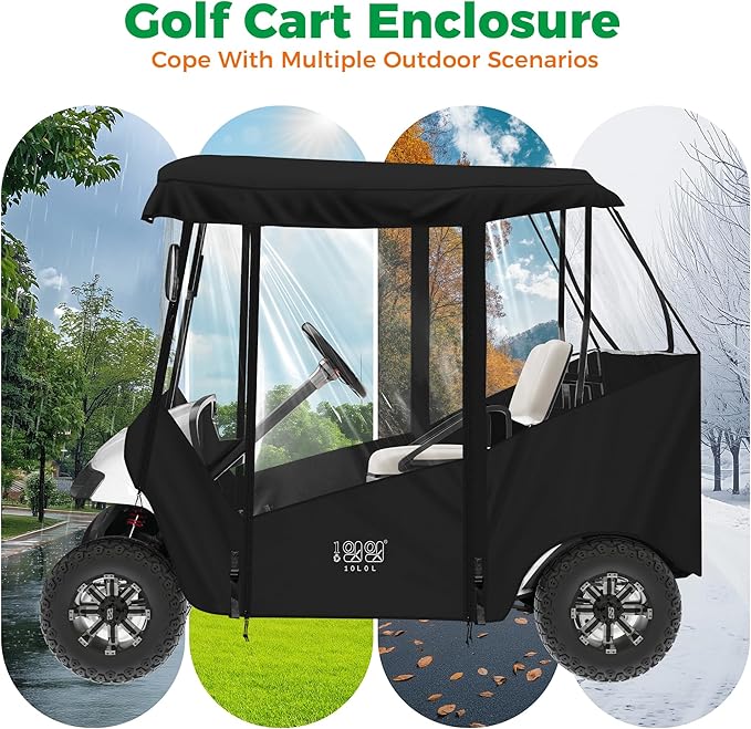 10L0L Universal Golf Cart Enclosure Compatible with EZGO and Club Car Models, 2-Passenger Golf Cart Waterproof 420D Material Windproof Transparent on 2 Sides