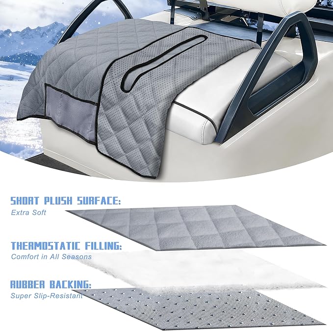 YOKYHOM Golf Cart Seat Covers with 4 Front Pockets, Thick and Non-Slip Golf Cart Seat Towel Blanket, Fits for EZGO, Yamaha, Club Car and More 2 Seats Golf Carts, Gray