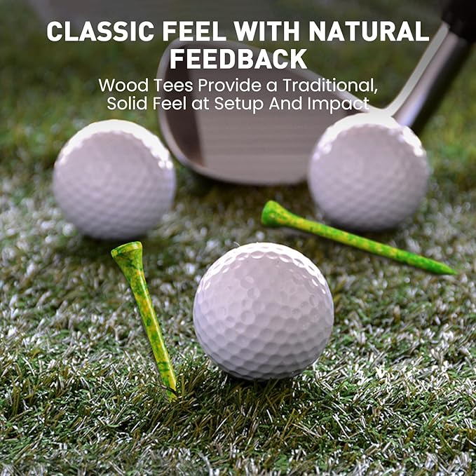FINGER TEN Golf Tees Stylish Bamboo Wooden Coloured Painted Value 100 Pack, Durable 3 1/4 2 3/4 1 1/2 Inch Long Short Tee, Cool Style Purple Pink Green Enhanced Visibility for Men Women