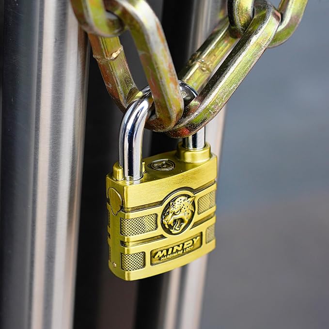 50mm Heavy Duty Waterproof Keyed Padlock with 4 Keys Resettable for Outdoor Use, Brass Finish