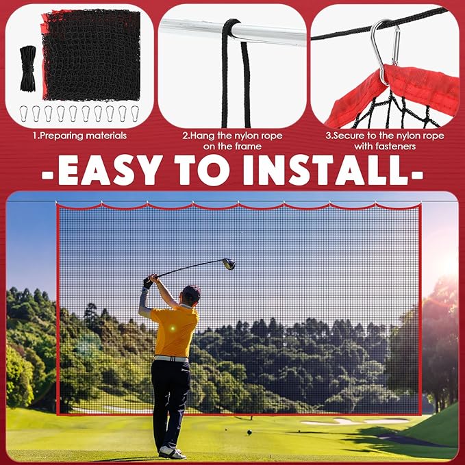 Golf Hitting Net Set 10ft Golf Practice Netting with Carabiners and Tie Rope Nylon Sports Heavy Duty Net for Hockey Backstop, Garage Backyard, Volleyball, Baseball, Lacrosse