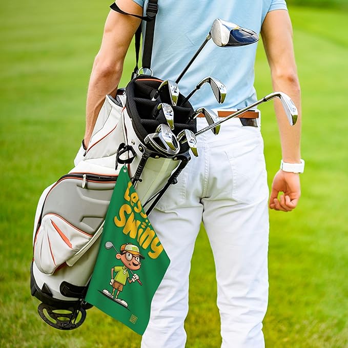 Funny Golf Towel with Carabiner Clip 24"x16" Less Talk More Swing Printed Fun Green Golf Towels for Golf Bags Microfiber Waffle Golf Rag for Disc Balls Clubs Golfs Accessories for Men Women Dad