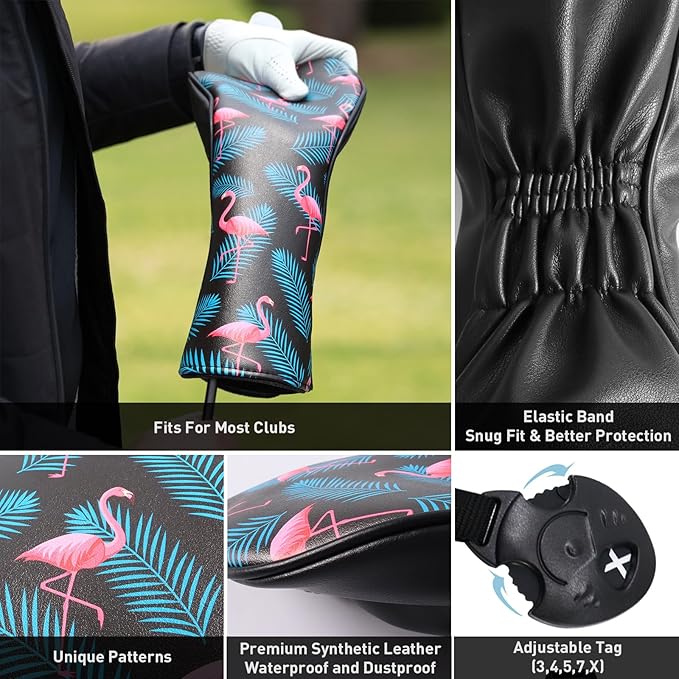 FINGER TEN Golf Club Head Covers for Woods Driver Fairway Hybrid with Interchangeable Number Tag 1 3 5 Premium Leather Headcovers for Women Men