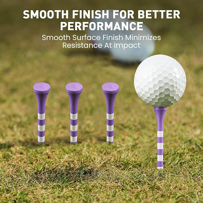 FINGER TEN Golf Tees Wood 3 1/4 2 3/4 Inch Value 50/120 Count, Durable Tees with Bright Colored Stripes for Consistent Height, 70mm 83mm Long Tees Ideal for Golfers