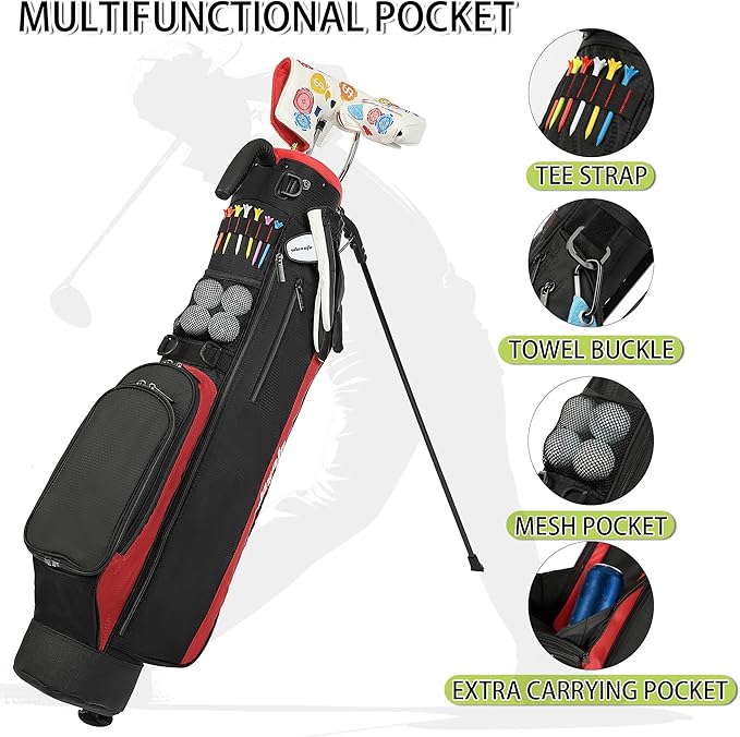 Golf Stand Bag,Lightweight Small Golf Bag,Medium Golf Carry Bag, 2-3Way Divider Men and Women with Adjustable Shoulder Strap Multiple Pockets with Golf Putter Covers