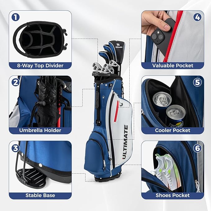 ULTIMATE Men's Complete Golf Club Set – Right-Handed, 9/11-Piece Full Set Including 460cc #1 Driver, #3 Fairway Wood, Hybrid, #6, #7, #8, #9, #P Irons, and a Precision Putter