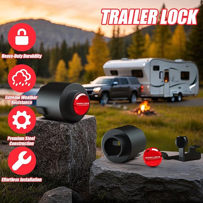 2-5/16" Heavy Duty Trailer Hitch Lock - Ball Coupler&Safety Chains Anti-Theft,Travel RV/Pop-Up Camper/Boat/Truck/Motorcycle/ATV/UTV/Flatbed/Cargo/Dump/Utility Trailer Tongue Lock Secure Design