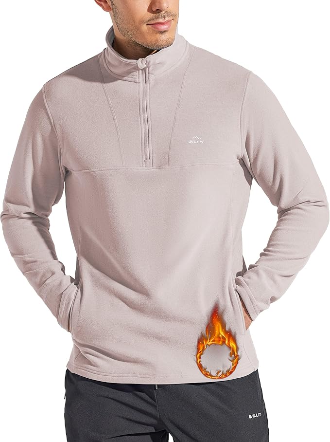 Willit Men's Winter Shirts Fleece Pullover with Pocket Quarter Zip Cold Weather Golf Hiking Casual Warm Shirts Long Sleeve