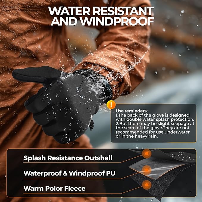rivmount Winter Gloves Women Men for Cold Weather, Running Driving Cycling, Water-Resistant & Touch Screen, Snow Ski Gloves Liner, Warm Glove for Daily Work & Sports Outdoor