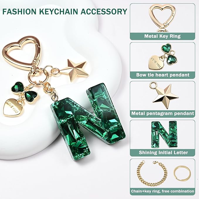 Cute Bling Keychain initial Letter Butterfly Star Pink Purple Gift for Women Girls Bag Cup Charms Accessories