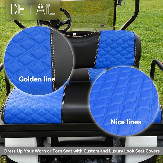 Golf Cart Front and Rear Seat Covers Waterproof and Sun Resistant Marine Grade Vinyl Leather Seat Cover Accessories for EZGO TXT 1994-2013,Blue(4PCS)