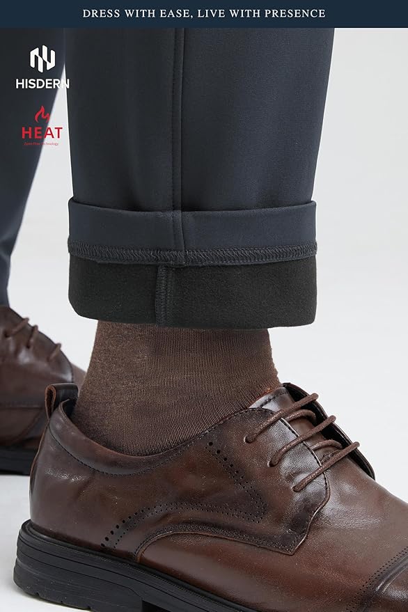 HISDERN Heat 701 Men's Thermal Golf Pants Stretch Fleece 30"/32" No Iron Comfy for Winter Business Casual with Pocket