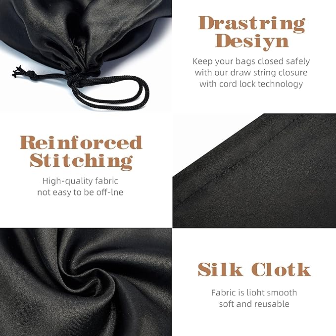 Shoe Dust Bags - 8 Pack Shoe Bags for Travel Satin Fabric with Drawstring Closure,Washable Breathable Cotton Fabric Cloth,for Travel Protecting andStoring Shoes (Black)