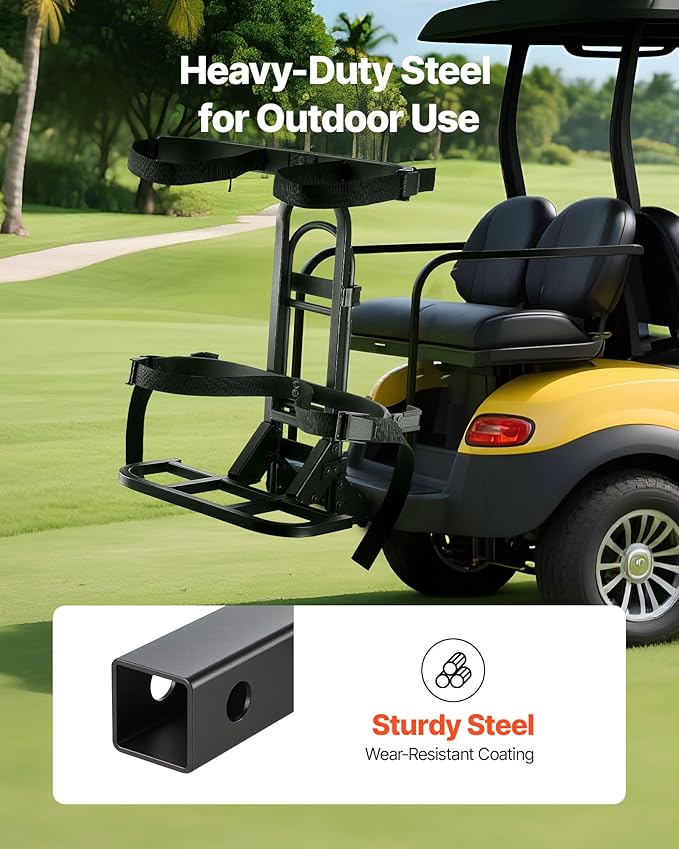 VEVOR Golf Cart Bag Holder, 30.9 x 27.8 x 16.1inch, Compatible with Yamaha, EZGO, Club Car Rear Seat Grab Bar, Space-Saving Carbon Steel Bag Holder Bracket, No-Drilling Installation, Black