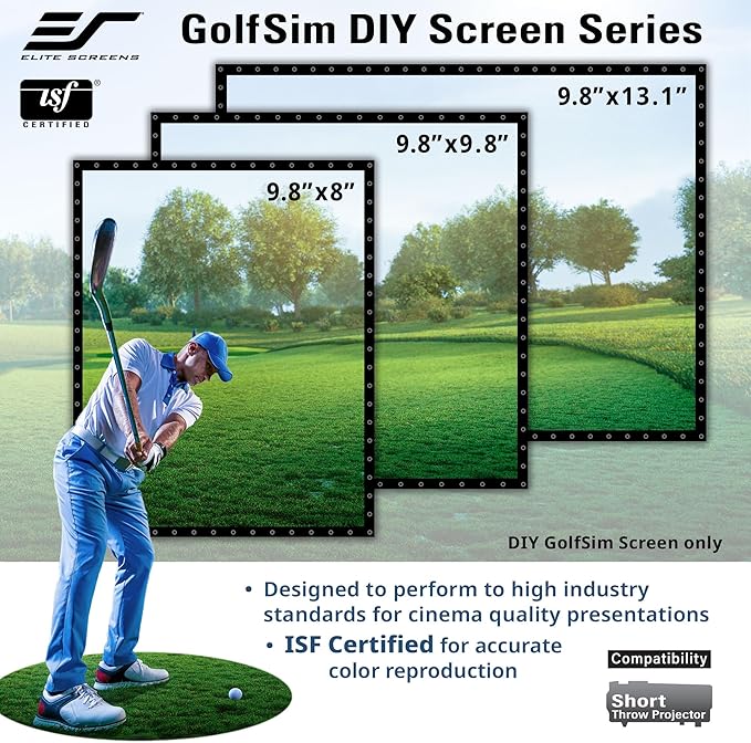 Elite Screens 9.8ft x 8ft Golf Impact Screen with Grommets, DIY Multi-Sport Projection Screen for Home Golf Simulators, DIY9.8X8-IPW360-F