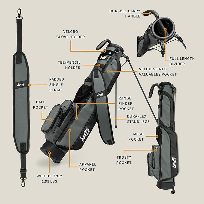 The Original Sunday Golf Loma Bag – Lightweight Golf Bag with Strap & Stand, Easy to Carry Pitch n Putt Stand Bag for Driving Range, Par 3 & Executive Courses, 31 Inches