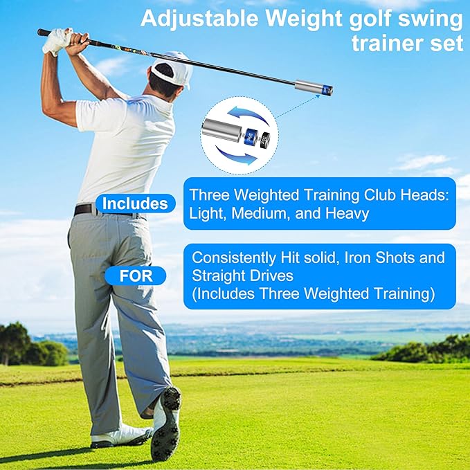 Golf Swing Trainer Golf Training Aid and Correction for Strength Speed, Golf Warm-up Stick Tempo Flexibility Training Club, with 3 Different Weights