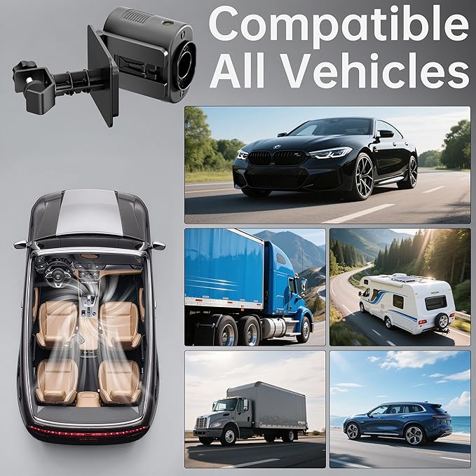 Car Fan Rechargeable, 14500mAh Battery Powered, Max 67Hrs Car Cooling, 5 Powerful Speed Car Seat Fan with LED Light, 360° Rotatable, Air Circulation for Car, Sedan, Vehicle, Van, Truck, SUV, RV