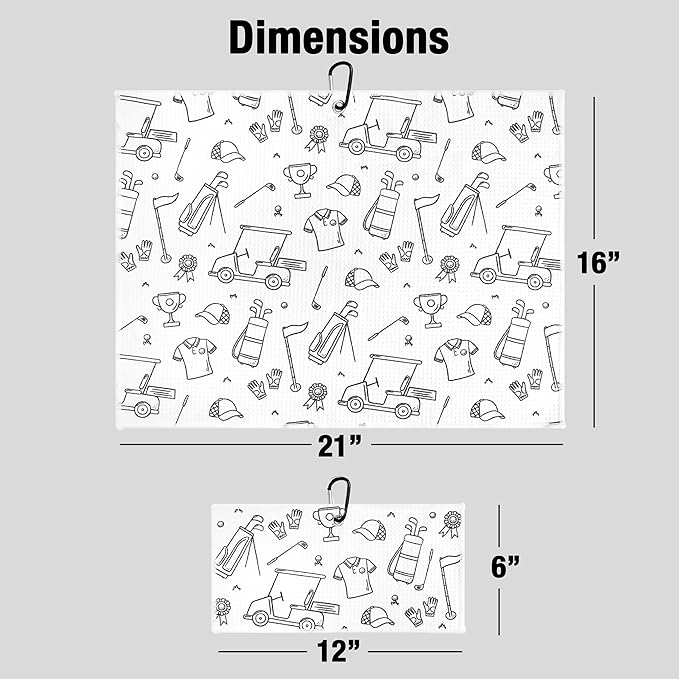 Microfiber Golf Towels for Golf Bags & Carts - Premium Weave Waffle & Ball Towels with Carabiner Clip, Essential Accessories for Men, Women and Kids, Golfer Gifts, Set of 2 (Golf Doodles)