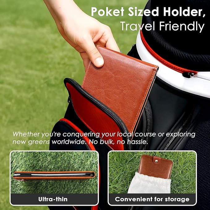 Magnetic Golf Scorecard Holder All-in-One, High-End Leather Golf Yardage Book Holder, Scorecard Book Yardage Book Cover Universal Fit for Scorecard, Golf Accessories Fit for Most Back Pocket
