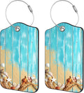 2 Pack Luggage Tags for Suitcase,Seashells on Wood PU Leather Luggage Tags with Privacy Cover Name Address Labels and Steel Ring,Creative Travel Accessories for Men and Women