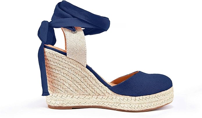 FISACE Womens Summer Espadrille Heel Platform Wedge Sandals Ankle Buckle Strap Closed Toe Shoes