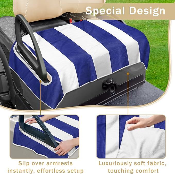 YOKYHOM Golf Cart Seat Covers, Blue Golf Cart Seat Towel Blanket Keeps Seat Comfortable and Clean, 100% Microfiber, 51''x 31'', for EZGO, Yamaha, Club Car and More 2-Seat Golf Carts