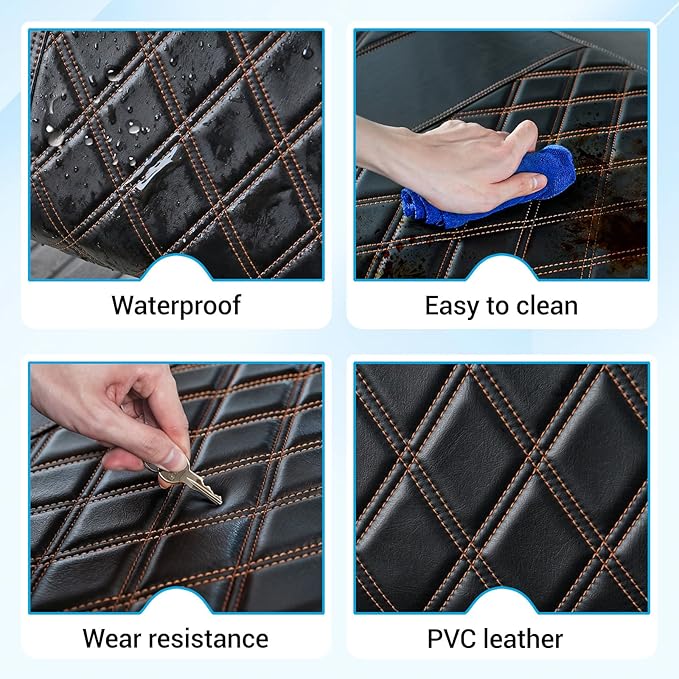 Golf Cart Diamond Seat Covers Kit Suitable for EZGO TXT Standard Front Seat Cushion, EZGO TXT Front Seat Covers Kit No Drilling & Waterproof (Black PVC Leather & Brown Stitching)