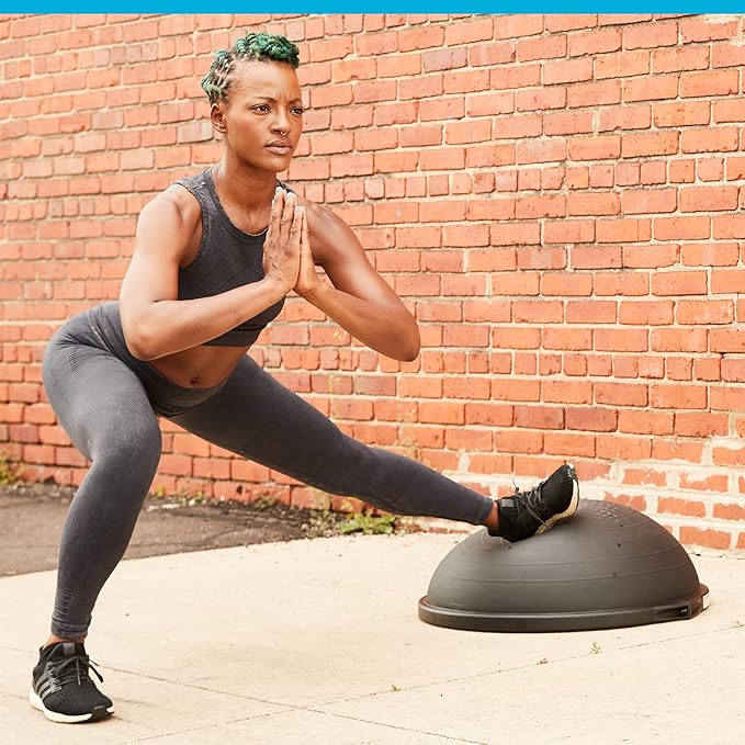Bosu Balance Ball Exercise Trainer, Home Gym Equipment w/ Guided Workouts & Pump, 26", Blue - Inflatable Fitness Platform for Strength Training, Standing, Balancing, and Core Workout