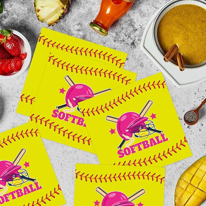 Softball Party Napkins Decorations, Disposable Paper Softball Napkins Supplies Pack of 50, Sports Baby Shower Birthday Party Decor Size 6.5 Inch