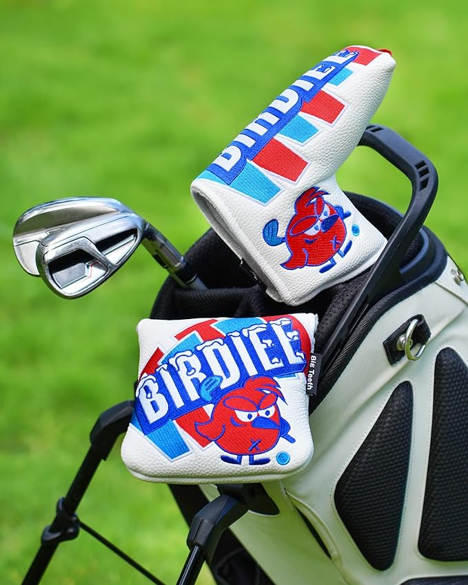 Big Teeth Driver Headcover Ice & Birdiee, Driver Covers for Golf Clubs, Funny Birdie Putter Cover,Milk Shake Ice Cream Mallet Putter Cover,Blue and Red Color