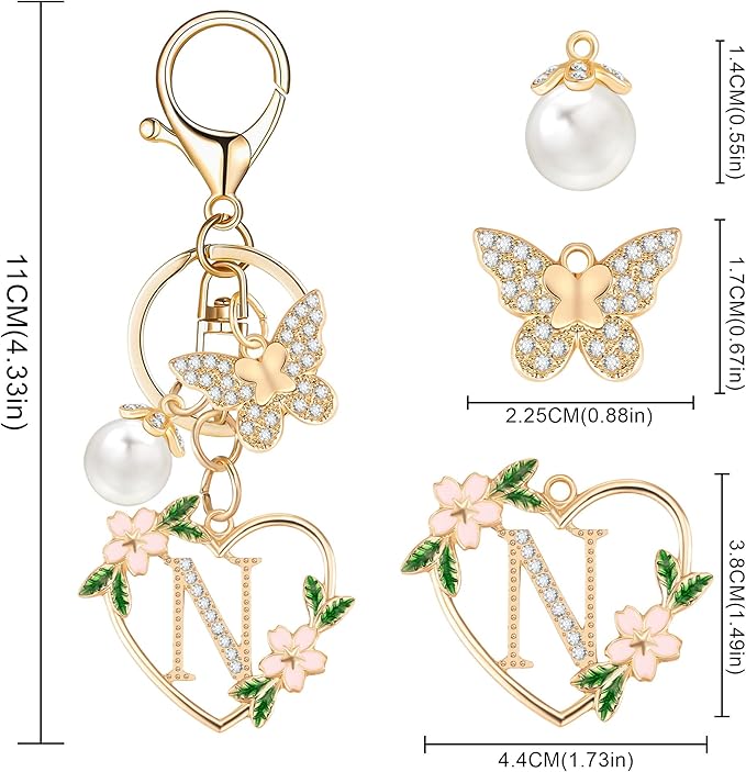 Gold Heart Initial Letter Keychain for Women Key chain Keyring for Purse Handbags Backpack Charm
