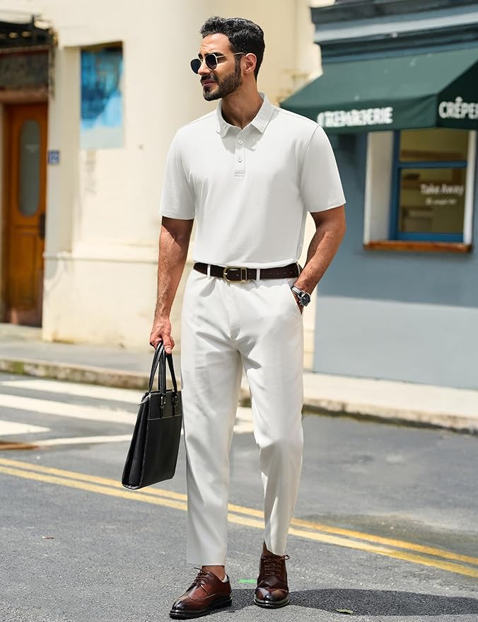 TACVASEN Mens Polo Shirts Short Sleeve Pique 3 Buttons Golf Polo Cooling Performance Moisture Wicking Shirt