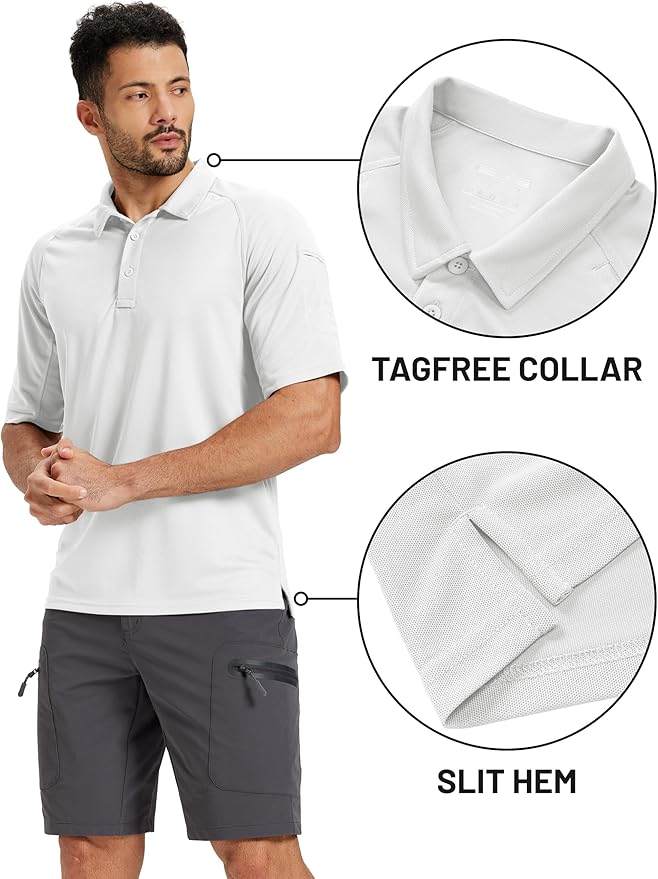 TACVASEN Men's Polo Shirts Short Sleeve Golf Polos Dry Fit UPF 50+ Performance Tactical Collared Hiking Shirt