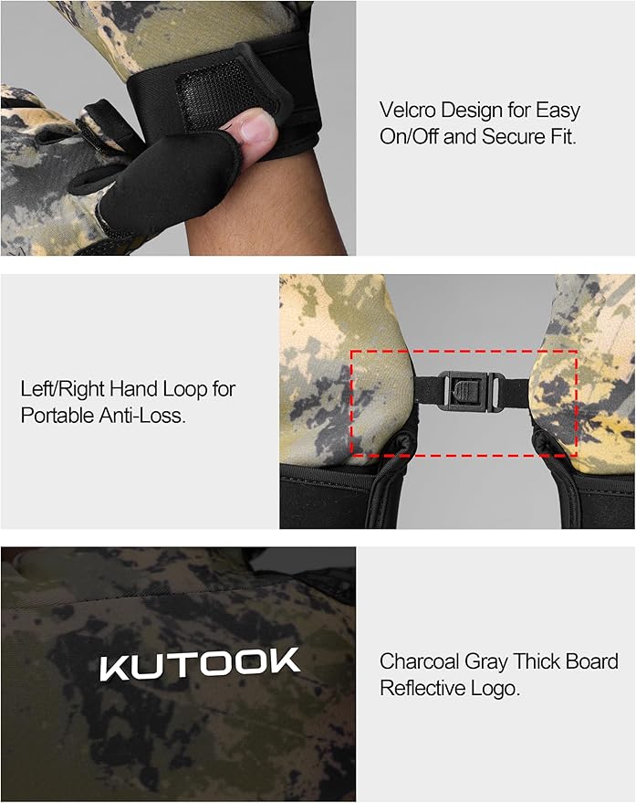 KUTOOK Winter Fishing Gloves for Men& Women Waterproof Glove Cold Weather Hunting Photography Shooting Hiking