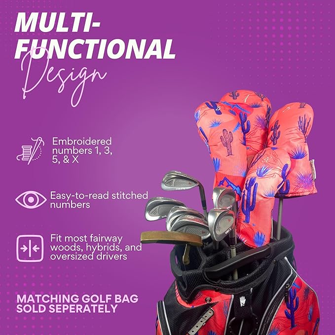 Taboo Fashions Designer Resort Golf Club Covers for Women - Numbered Golf Headcovers Set for Driver, Woods & Hybrid - Weather/Moisture Resistant Protection, Pack of 4