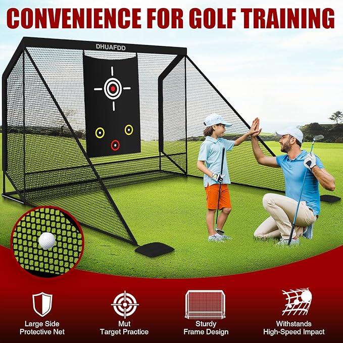 Golf Hitting Net with Target Cloth 10 X 7.5ft Golf Nets for Backyard Driving Real Golf Balls with Side Barriers Ideal for Home Garage Swing Training Indoor Outdoor Use by DHUAFDD