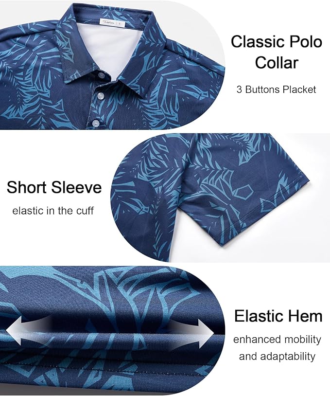 zeetoo Men's Polo Shirts Hawaiian Golf Polos Shirts Short Sleeve Performance Moisture Wicking Mens Golf Shirts