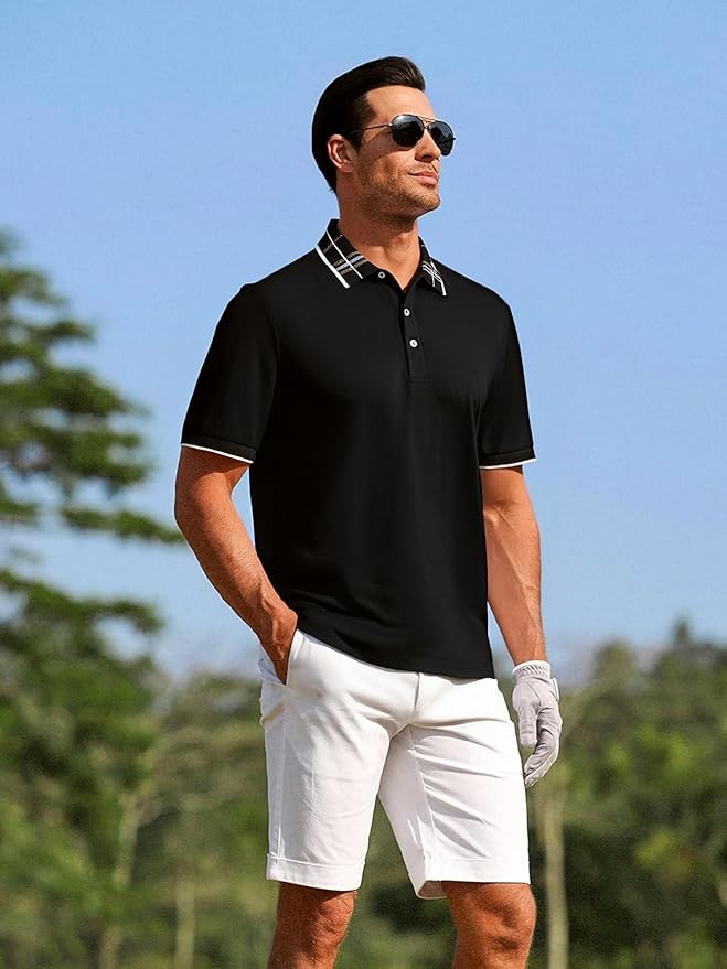 Alex Vando Mens Golf Shirts Moisture Wicking Quick-Dry Short Sleeve Fashion Designed Polo Shirts for Men