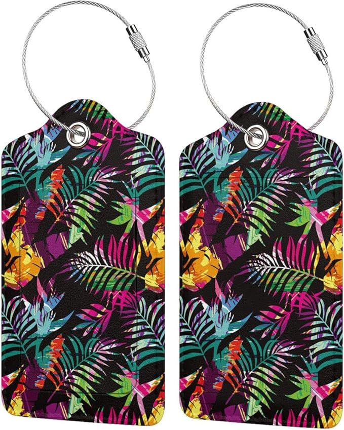 2 Packs Colorful Palms Crew Luggage Tag for Adult Kids, Tropical Flavour Suitcase Tag Labels Leather Travel Baggage Identifiers Tags