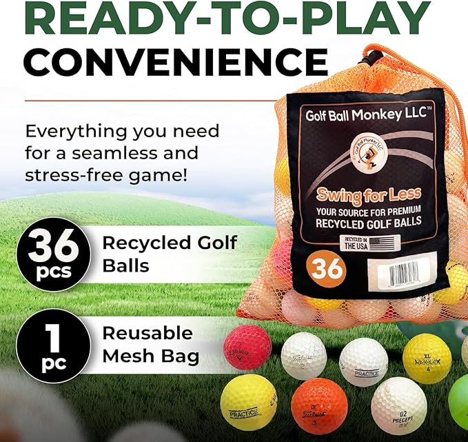 Golf Ball Monkey Recycled Hit-Away Practice Golf Balls with Mesh Bag - Pre-Owned Used Golf Balls for Driving Range & Training Golf Balls