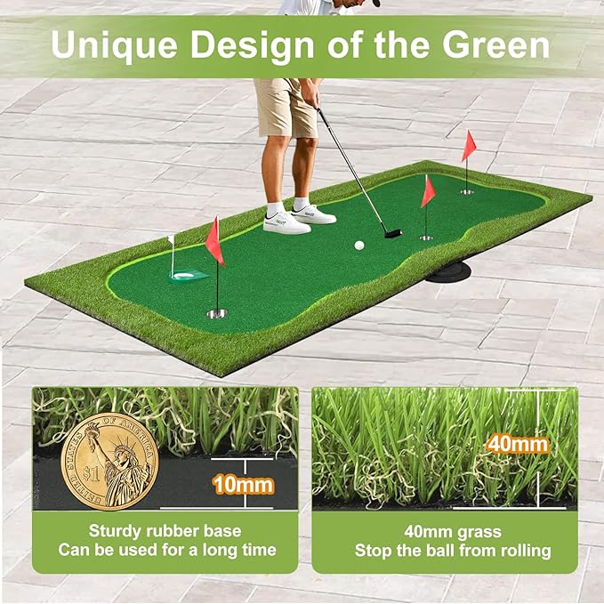 Golf Putting Green Mat, Professional Large Putting Mat with Movable Cup/Slope Pad for Indoor & Outdoor