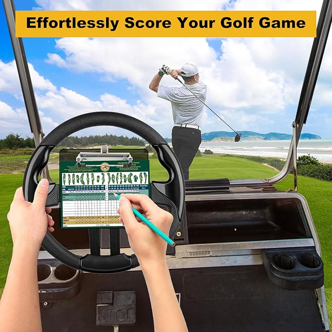 Golf Cart Scorecard Holder with Pen Holder on Golf Cart Steering Wheel for EZGO Club Car Yamaha Golf Carts（Note Do Not Include Golf Cart Steering Wheel