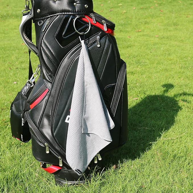 Handy Picks Microfiber Golf Towel (16" X 16") with Carabiner Clip, Waffle Pattern Golf Towel Hook and Loop Fastener - The Convenient Golf Cleaning Towel