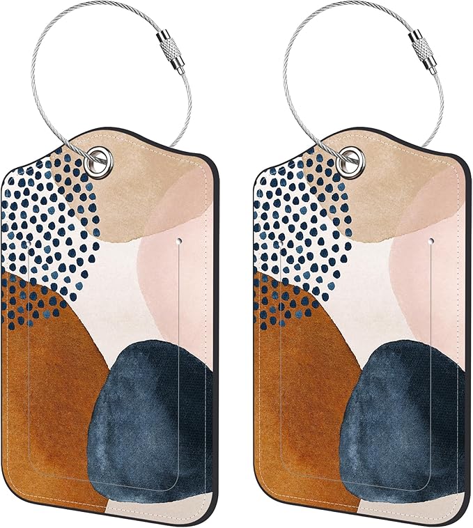 2 Pack Luggage Tags for Suitcase,Wall Art PU Leather Luggage Tags with Privacy Cover Name Address Labels and Steel Ring,Creative Travel Accessories for Men and Women