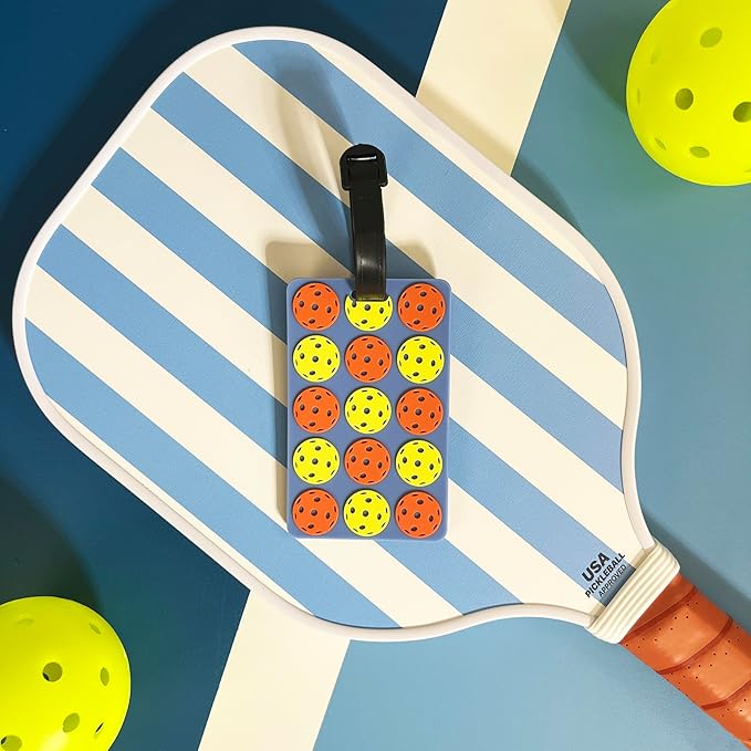 Pickleball Bag Tag – Pickleball Balls Design, Flexible & Waterproof Silicone Luggage Tag, Secure Strap for Bag Identification, Great Pickleball Gift for Players & Enthusiasts